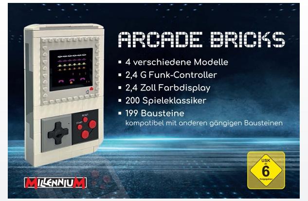 Millennium - Arcade Bricks, Portable Spielekonsole mit 200 Spielen