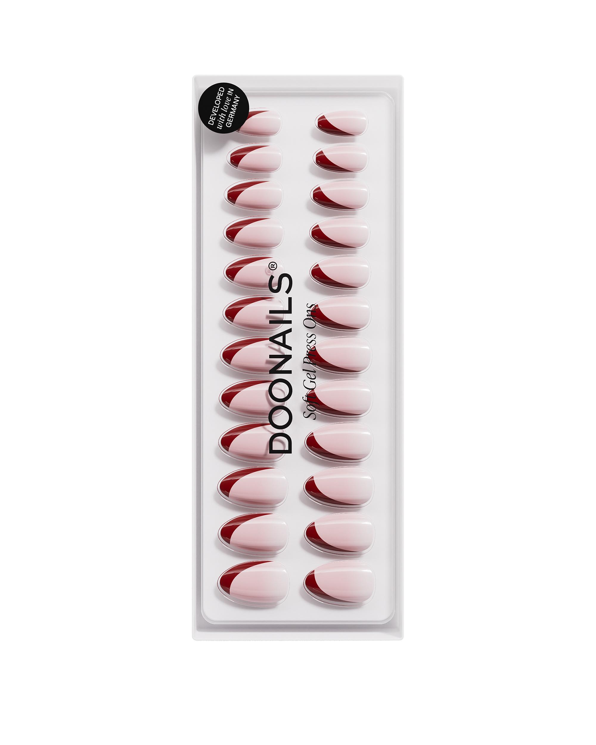 DOONAILS Soft Gel Press Ons Red Slate French Short Almond