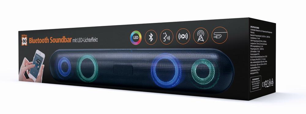 Bluetooth soundbar with LED light effect, black